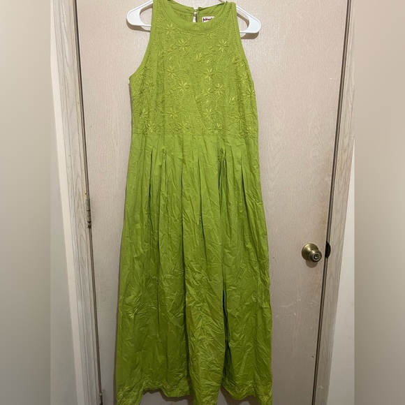 Indian Anarkali Kurta Maxi Dress - Green with Embroidery Details - Size L - Picture 3 of 13